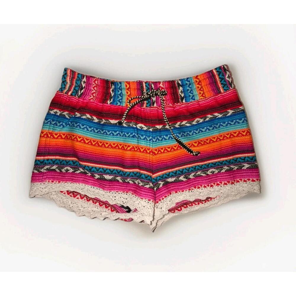 La Classe Couture Colourful Woven Shorts Small Boho Cabin Tribal Aztec Festival